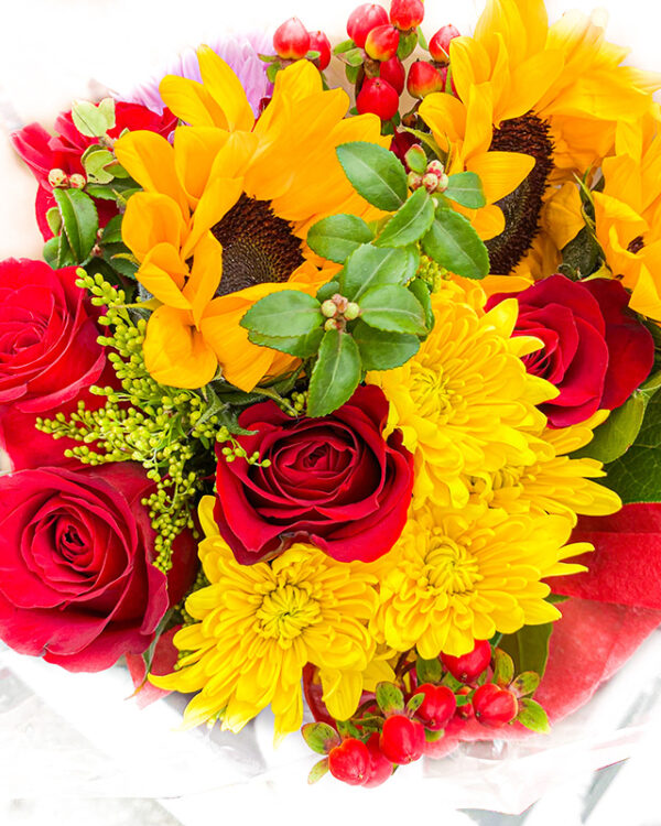 Bouquet - Red Roses and Sunflowers